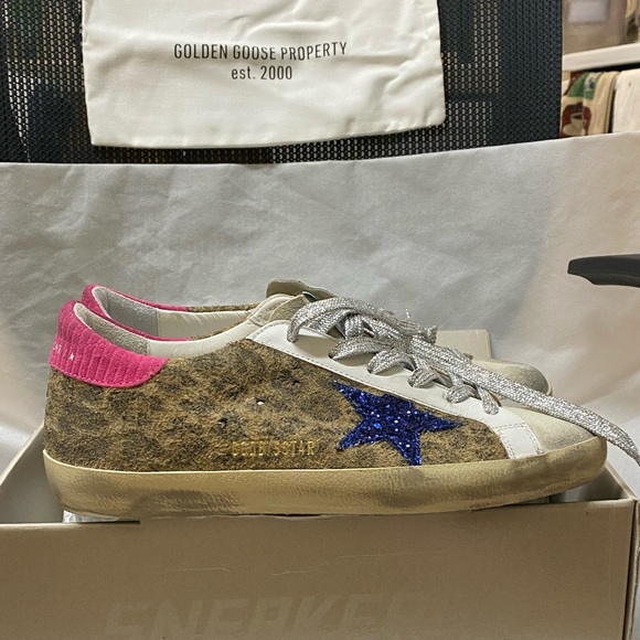NIB Golden Goose Super-Star Leopard & Blue Glitter Star Sneaker, 38 - Picture 5 of 13